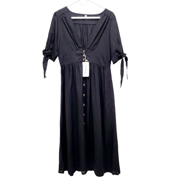 LocachyBuffalo Black womens Mariposa V Neck Button Front Dress Linen Size S - Picture 4 of 16